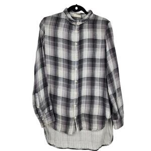 CP Shades Alden Cotton Flannel Plaid Button Down Tunic Top Black/White Large